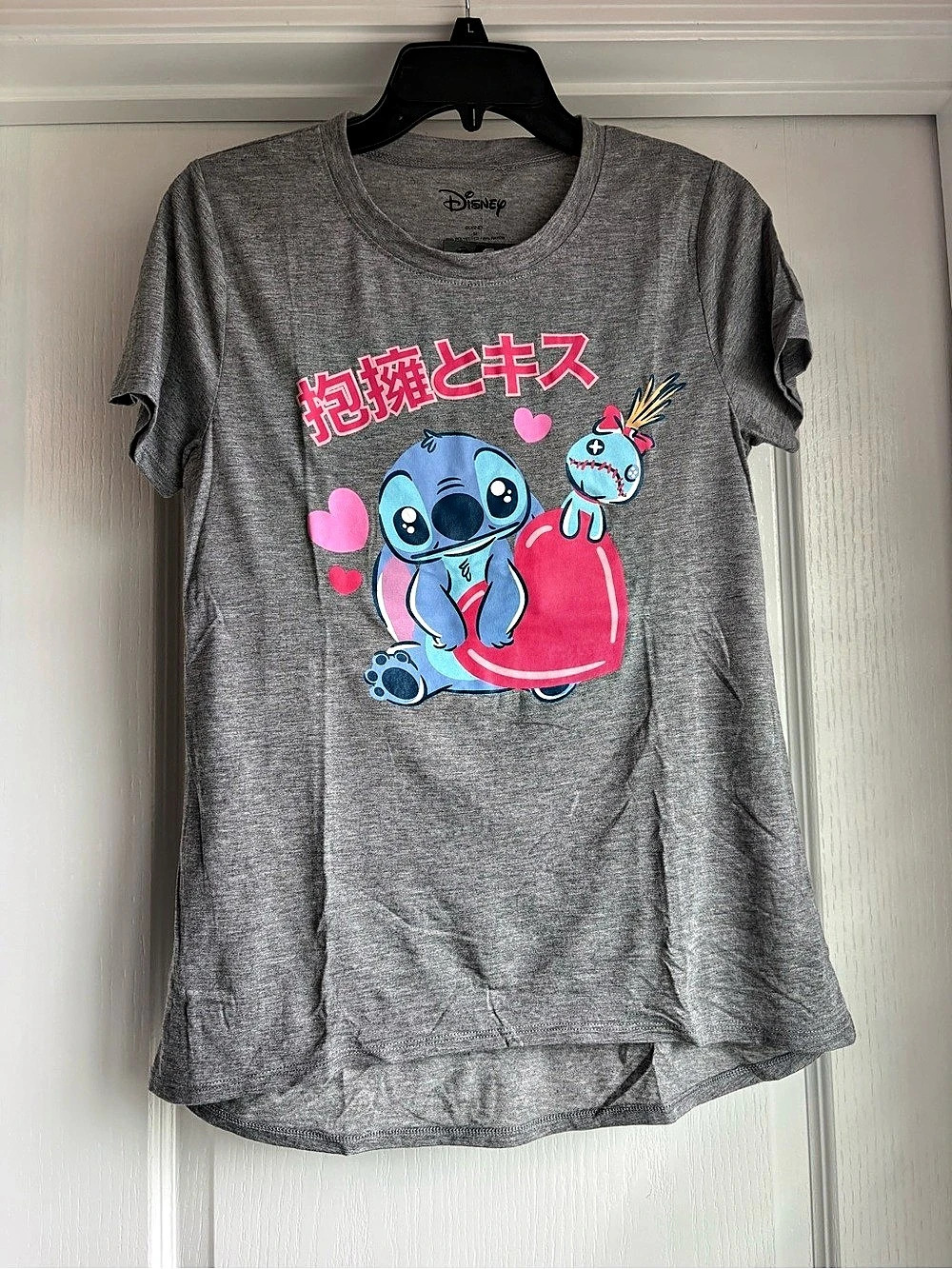 Disney Lilo & Stitch Japanese Text Graphic T-Shirt Gray & Pink